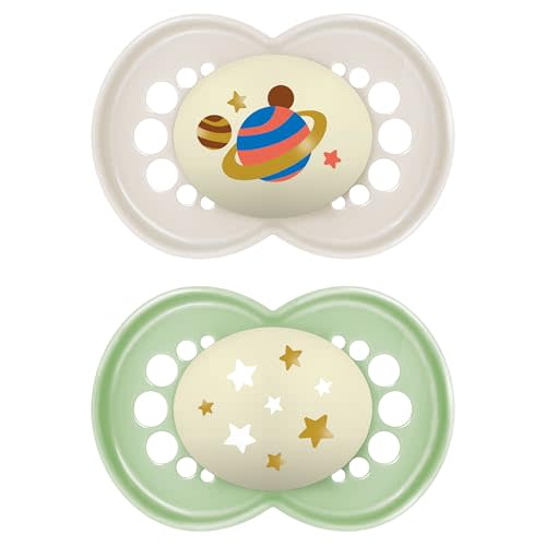 MAM Original Night Pacifiers, Binky Pacifier for 6-16 Months, BPA-Free Silicone, Glows in The Dark, Best for Newborn Babies, Developed with Medical Experts, 2 Count Binkies, with Sterilizer Case
