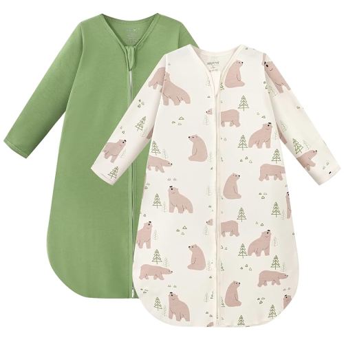 JELLYMONI Baby Sleep Sack 0-6 Months Long Sleeve Wearable Blanket for Baby, 100% Cotton 2 Pack Infant Toddler Baby Sleeping Sack Lightweight Soft 2-Way Zipper