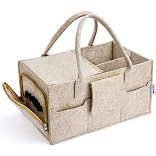 Maliton Baby Diaper Caddy Organizer with Handles, Felt Caddy for Changing Table, Newborn Essentials Bin with Lid
