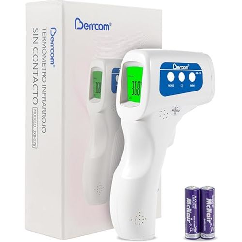 Berrcom Non Contact Forehead Thermometer for Adults, Kids & Babies - Digital Infrared Thermometer Gun with Fever Alarm, 1-Second Reading, Backlight LCD Screen, Accurate Touchless Temperature Check