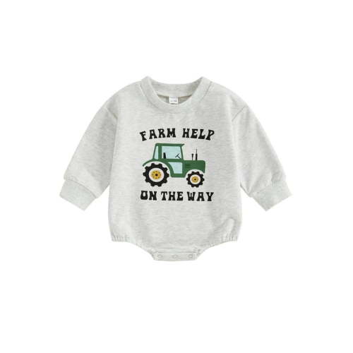 Infant Baby Boy Farm Outfits Tractor Print Sweatshirt Romper Long Sleeve Bodysuit Newborn Country Clothes