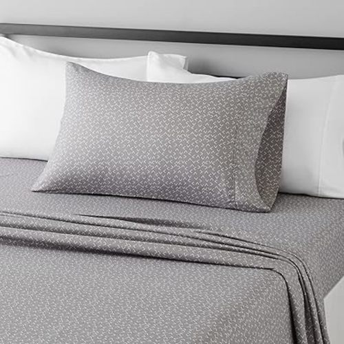Amazon Basics Lightweight Super Soft Easy Care Microfiber 3 Piece Sheet Set with 14" Deep Pockets, Twin, Gray Arrows, Printed