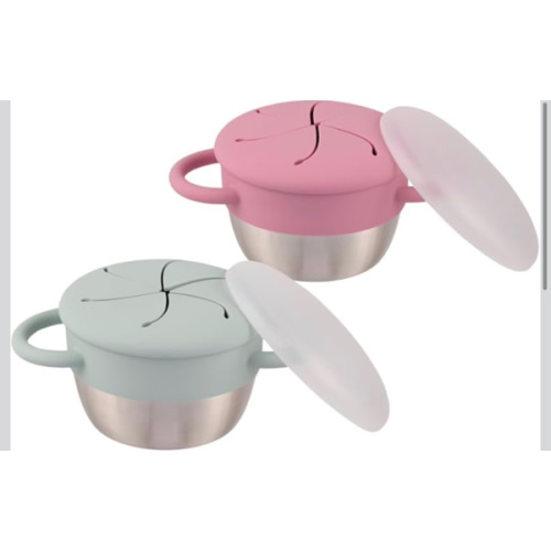 Elk and Friends Stainless Steel Snack Cups | Removable Silicone Food Catcher and Travel Lid | Spill-Proof Snack Containers for Baby, Toddler, Kids | Dishwasher Safe | 2 Pack