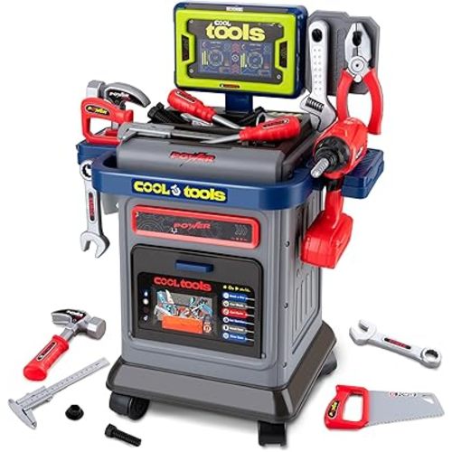 Kids Tool Bench STEM Engineering Playbench - Pretend Play Workbench with Electric Drill, Measurement Tools - Interactive Power Tool Set for Kid Ages 3-5