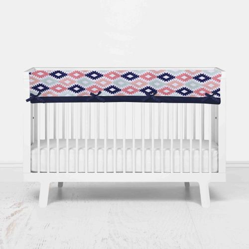 Bacati - Long Crib Rail Guard Cover, Aztec Emma, Coral/Mint/Navy