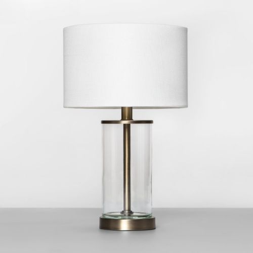 Fillable Accent With Usb Table Lamp Brass - Threshold™: Modern Glass Nightstand Lamp, Etl Listed, No Bulb Included