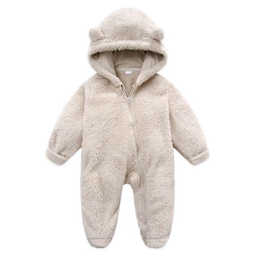 Winter Baby Clothes keep Warm Fleece Thick 1sie Ear Hooded Jumpsuits Newborn Boys Girls Romper Kids Coats Jackets (6-9 Months, Beige)