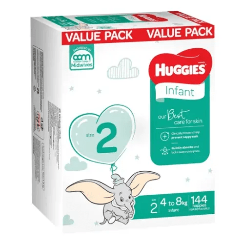 Huggies Nappies Mega Infant Size2 - 144 Pack | Baby Bunting AU