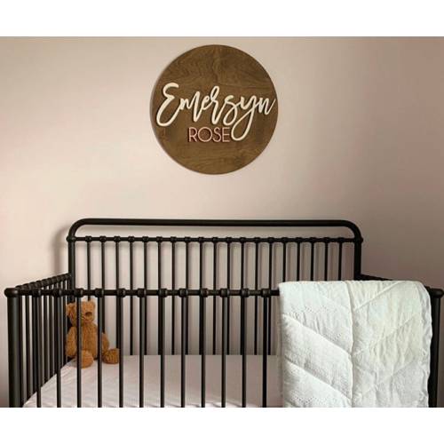 Round Nursery Name Sign, 12-36 Inch, Baby Shower, Round plaque, Personlized Wooden Sign, 3D Crib sign, Hickory Hollow Designs.