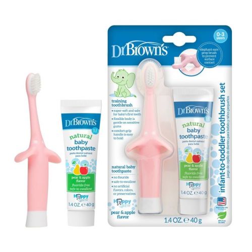 Dr. Brown's Infant & Toddler Toothbrush & All-Natural Fluoride-Free Baby Toothpaste - Pink - 1.4oz