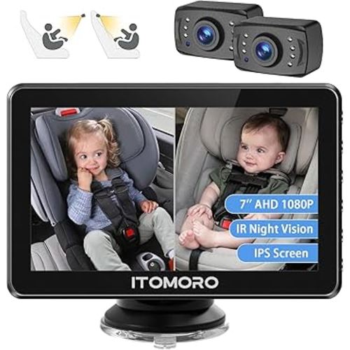 Itomoro Baby Car Camera, Dual Camera 7 inch Display with 2 IR Night Vision Camera, Easily Install Baby Car Mirror 1080P Clear Car Baby Camera for Rear Facing Seat Backseat ACZ416