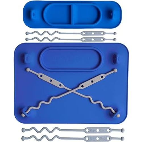 Busy Baby Silicone Placemat Bundle - 1-Original Placement & 1-Mini Mat with 6 Multipurpose Straps Included, Dishwasher Safe, Travel-Friendly, BPA Free, As Seen on Shark Tank (Blue)