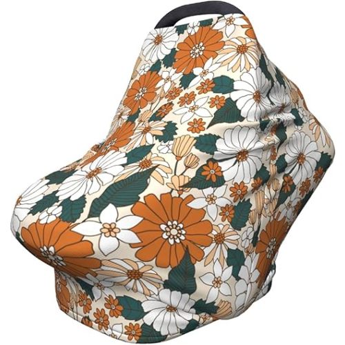 Boho Floral Car Seat Covers for Baby Multi-Use Car Seat Canopy Carrier Cover, Breathable Breastfeeding Cover Boys & Girls