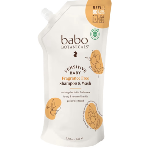 Babo Botanicals Sensitive Baby Fragrance-Free 2-in-1 Shampoo & Wash - Shea Butter, Calendula & Aloe Vera - EWG Verified - Cruelty-Free - Vegan - Pediatrician Tested - For Babies & Kids