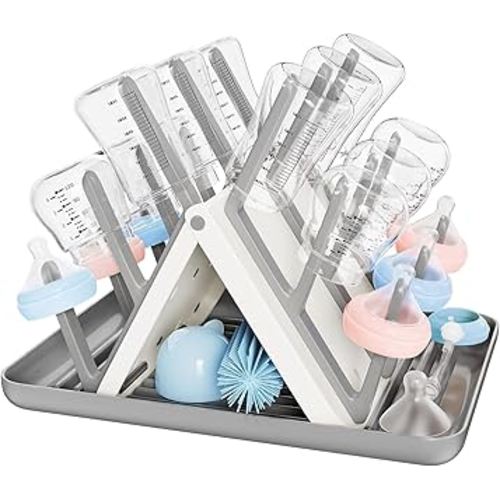 CandyHome Large Baby Bottle Drying Rack, Space Saving 18 Detached Hook Slope Bottle Dryer Holder for Countertop Kitchen Organize Bottles & Baby Accessories Brushes Pacifiers and Pump Part- BPA Free