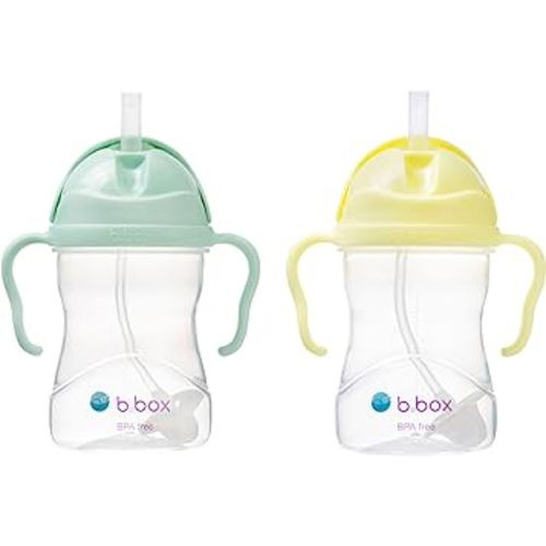 b.box Sippy Cup with Weighted Straw (2-pack). Drink from any Angle, Leak Proof, Easy Grip. BPA Free, Dishwasher Safe. For Babies 6m+ to Toddlers (pistachio + banana split, 8oz)