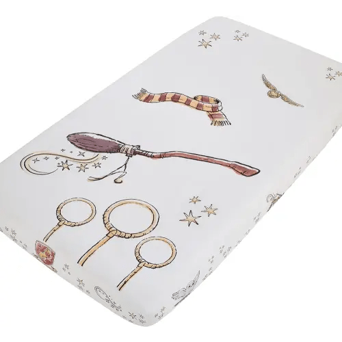 Warner Brothers Harry Potter Magical Moments White and Gold Photo Op Fitted Crib Sheet