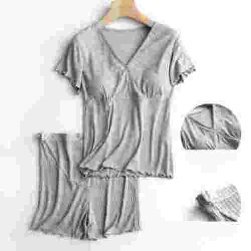 FloHua Maternity Pajamas for Women Set Women's Maternity Nursing Pajamas Set 2 Piece Casual Maternity Outfits V-Neck Short Sleeve Top and Elastic Waist Shorts Set Clearance