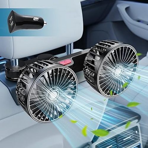 Car Seat Fan, [Comes Car Charger*1] Small Adjustable Portable Dual Fan for Car Backseat Kids Baby Rear Facing - SUV Pickup Truck Off-Road Vehicle