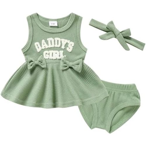 Viworld Baby Girl Clothes 0-18M Knitted Tops Sleeveless Set Letter Printed Daddy's Girl Baby Clothes Baby Girl Outfits