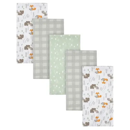 Gerber Boys Newborn Infant Baby Toddler Nursery 100% Cotton Flannel Receiving Swaddle Blanket, Woodland White,5 Count (Pack of 1)