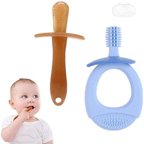 Silicone Teething Toothbrush Toys, Food Grade Teething Toys for 0-3 Months Babies, Soft and Smooth, Pain Release Baby Teether Toys Newborn Toys for Baby 0-6 Months Diswashable BPA Free Baby Toys