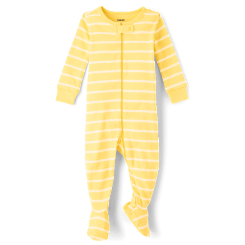Baby Striped Snug Fit Cotton Footed One Piece Pajamas - Gymmies - Yellow