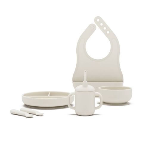 Lalo 6pc Silicone First Bites Full Kit Feeding Set - Oatmeal