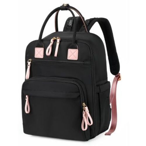 Itopfox Large Diaper Backpack with 18 Pockets, Water-Resistant Nylon, Insulated Bottle Holders, Stroller Straps (Black)