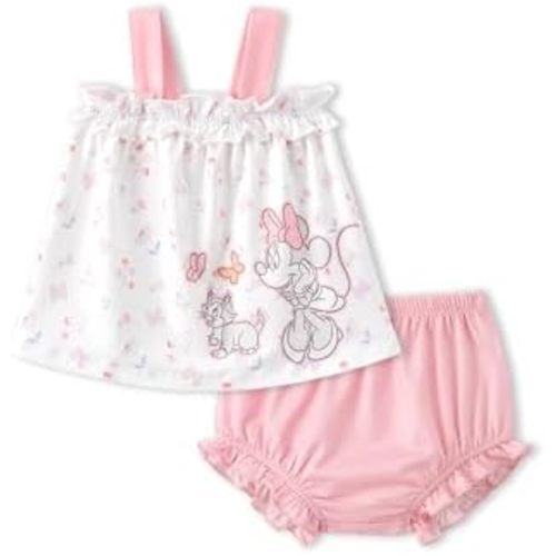 Disney Princess Baby Girl Clothes: Floral Sleeveless Ruffle Tunic Top & Bloomer Diaper Cover Set Newborn Summer Outfits
