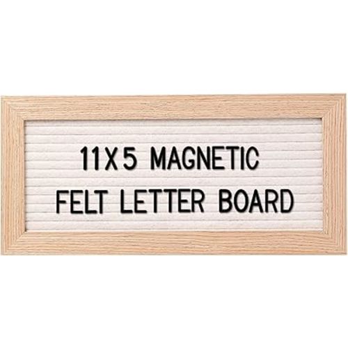 Small Magnetic Felt Letter Board 11x5Inch with Changeable Letters and Numbers, Message board Letter Sign Board in Wood Frame for Anoucement&Notification(White)
