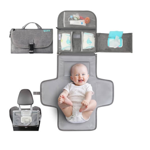 Kopi Baby Portable Diaper Changing Pad - Baby Diaper Changer Travel Bag with Wipes Pocket, Smart Design Portable Changing Mat, Infant Travel Station Kit, Gift for Newborn Girl & Boy - Grey, Premium