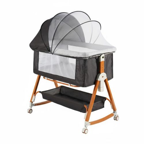 Foalom Baby Bassinet 3 in 1 Foldable Portable Crib,6 Adjustable Height,with Wheels,Baby Bassinet Rocking-Dark Grey