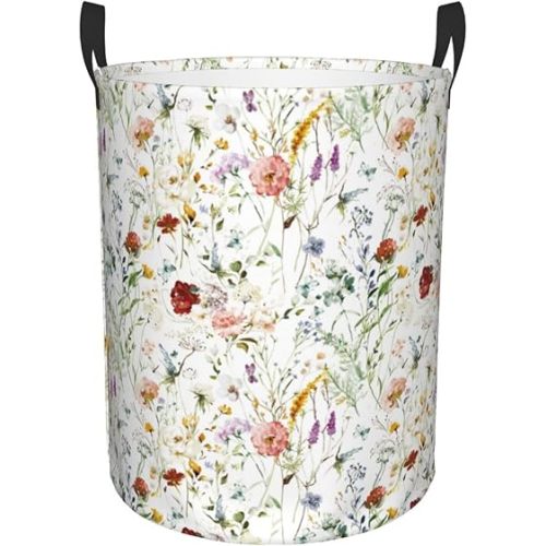 Wildflower Watercolor Foldable Laundry Basket Organizer,Fabric Clothes Toy Storage Basket Nursery Hamper Storage Bin For Household Bedroom, Bathroom, College Dorm-Medium