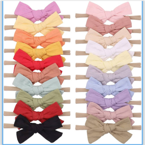 jollybows 20pcs Baby Girls Cotton Hair Bows Headbands Nylon Hair Bands Elastic Hair Accessories for Newborn Kids Infants Toddlers