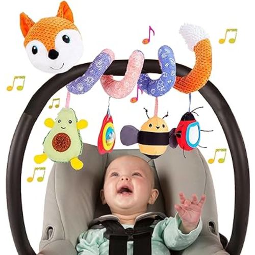 Car Seat Toys, Baby Toys 3-6 Months Carseat Toys Stroller Toys Infant Spiral Activity Toys 0-6 Months, Hanging Car Toys for Babies 0-3 Months Travel Toys for Newborn Boys Girls 0-6 Months - Orange Fox