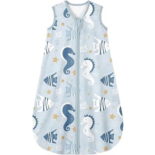 Yoofoss Baby Sleep Sack 0-6 Months 0.5 TOG Baby Wearable Blanket, 100% Organic Cotton Infant Toddler Sleeping Sack 2-Way Zipper Lightweight Sleep Sack, Seahorse