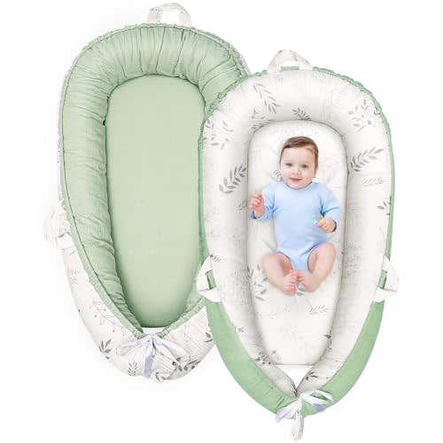 LEADONELNTL Baby Lounger - Infant Lounger for Newborn 0-24 Months, Co Sleeping Ultra Soft Breathable Infant Floor Seat, Portable Babies Lounger for Baby Girls& Boys, Newborn Essentials Gifts(Green)