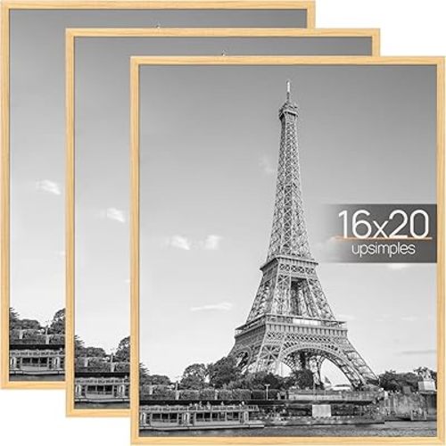 upsimples 16x20 Picture Frame Natural 3 Pack, Scratch-Proof Poster Frames 16 x 20 for Photo Gallery - Slide-In Strips, Horizontal or Vertical Wall Mounting