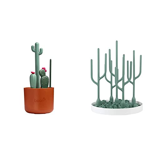 Boon Desert Countertop Baby Bottle Drying Rack & Cacti Cleaning Brush Set - Includes Bottle, Nipple, Detail, and Straw Brushes