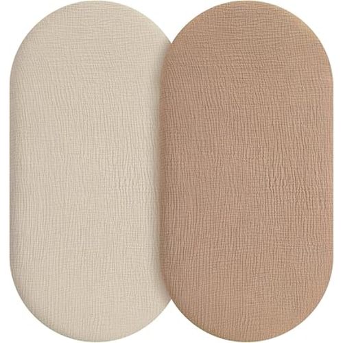 Muslin Bassinet Sheets Boy Girl, 100% Cotton Fitted Bassinet Sheet Set 2 Pack Bassinet Mattress Sheets Universal Fit for Rectangle, Round, Oval, Hourglass Mattress, Soft Breathable