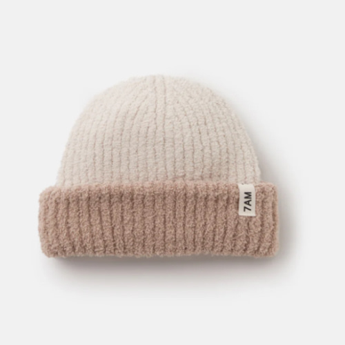 2-Tone Ribbed Beanie - Fuzzy