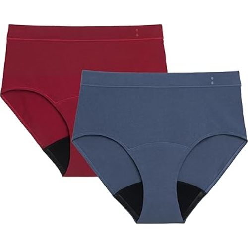 Thinx for All Period Underwear, Everyday Comfort Hi-Waist, Holds Up to 12 Regular Tampons, FSA HSA Approved Period Panties, Leakproof, Reusable & Controls Odor, Storm + Rhubarb, 2 Pack, L