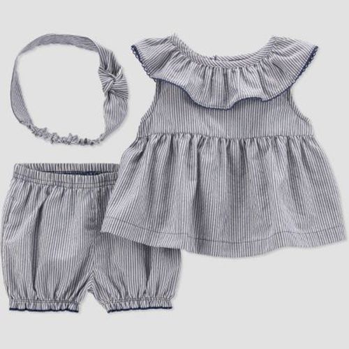 Carter's Just One You® Baby Girls' 3pc Striped Dress Set with Headband - Blue, Size: 3M