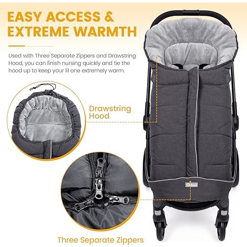 Orzbow Warm Bunting Bag Universal,Stroller Sleeping Bag Cold Weather,Waterproof Toddler Footmuff (Dark Grey, Large)
