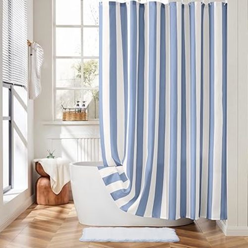Vertical Striped Shower Curtain, Cute Retro Vintage Blue Stripe Bathroom Shower Curtain, Waterproof Polyester Fabric Modern Bath Curtain for Bathroom 72x72 Inches Blue