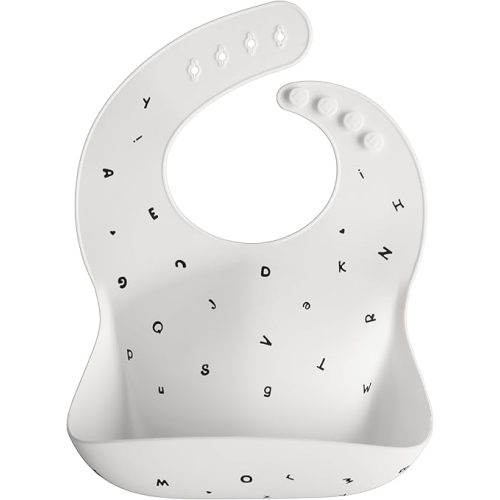mushie Silicone Baby Bib | Adjustable Fit Waterproof Bibs (Letters White)