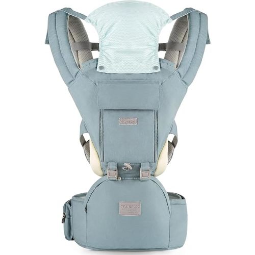 Baby Carrier, Ergonomic 6-in-1 Baby Carrier with Hip Seat for Newborn Infant Toddler, Adjustable Detachable Baby Holder Carrier for Dad Mom