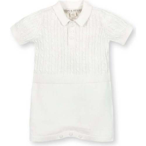 Organic Short Sleeve Cable Knit Sweater Romper, Soft White Cable - Hope & Henry | Maisonette