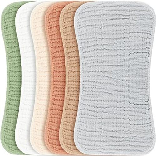 Konssy Muslin Baby Burp Cloths Sets for Unisex- 6 Pack Large 100% Cotton Burping Clothes for Newborn, Baby Girls and Boys